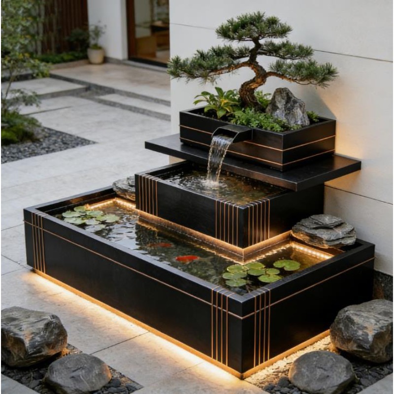 Bonsai Garden With Koi Pond - Fitur Air Terjun dari Baja Anti